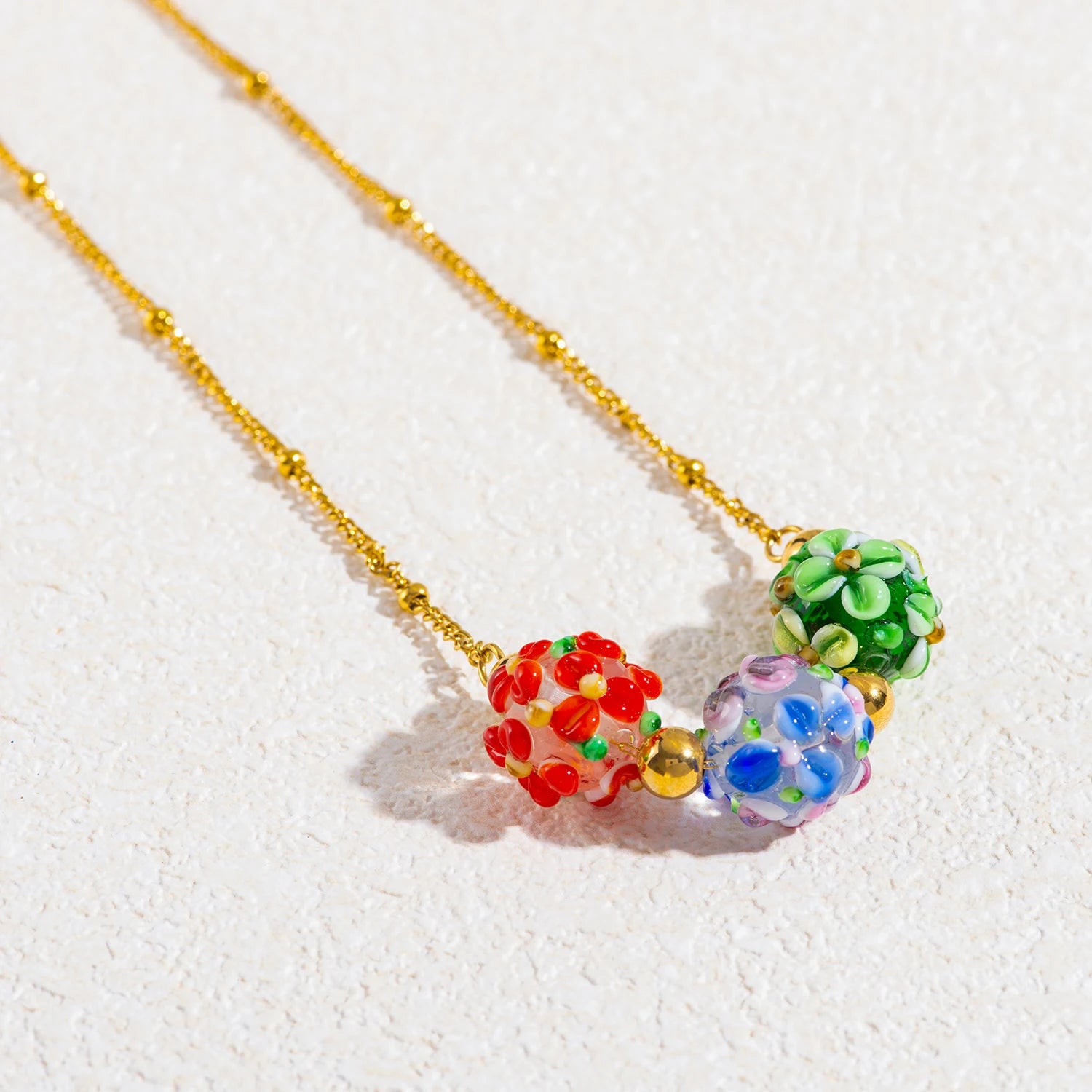 Spherical Colorful Glass Flower Necklace