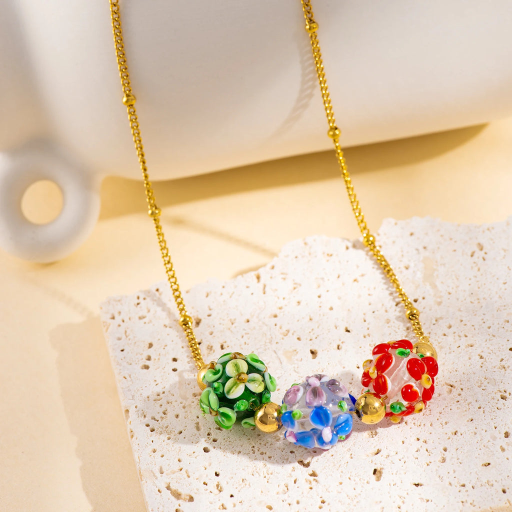 Spherical Colorful Glass Flower Necklace