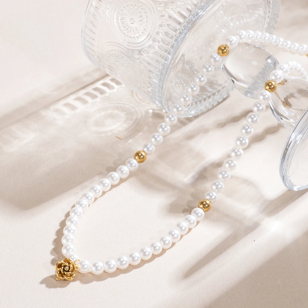 Pearl Necklace & Rose Pendant