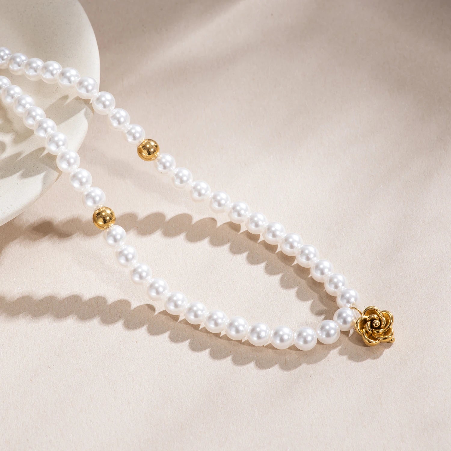 Pearl Necklace & Rose Pendant