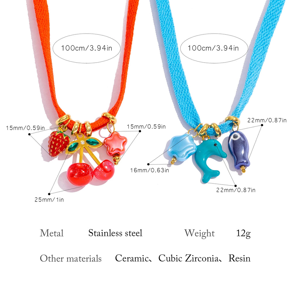 Colorful Starfish Dolphin & Fruits Combo Necklace