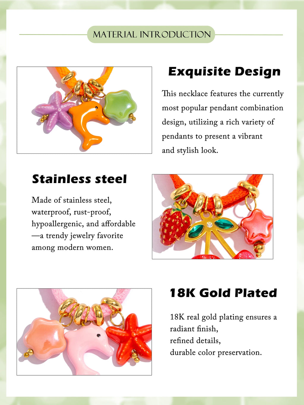 Colorful Starfish Dolphin & Fruits Combo Necklace