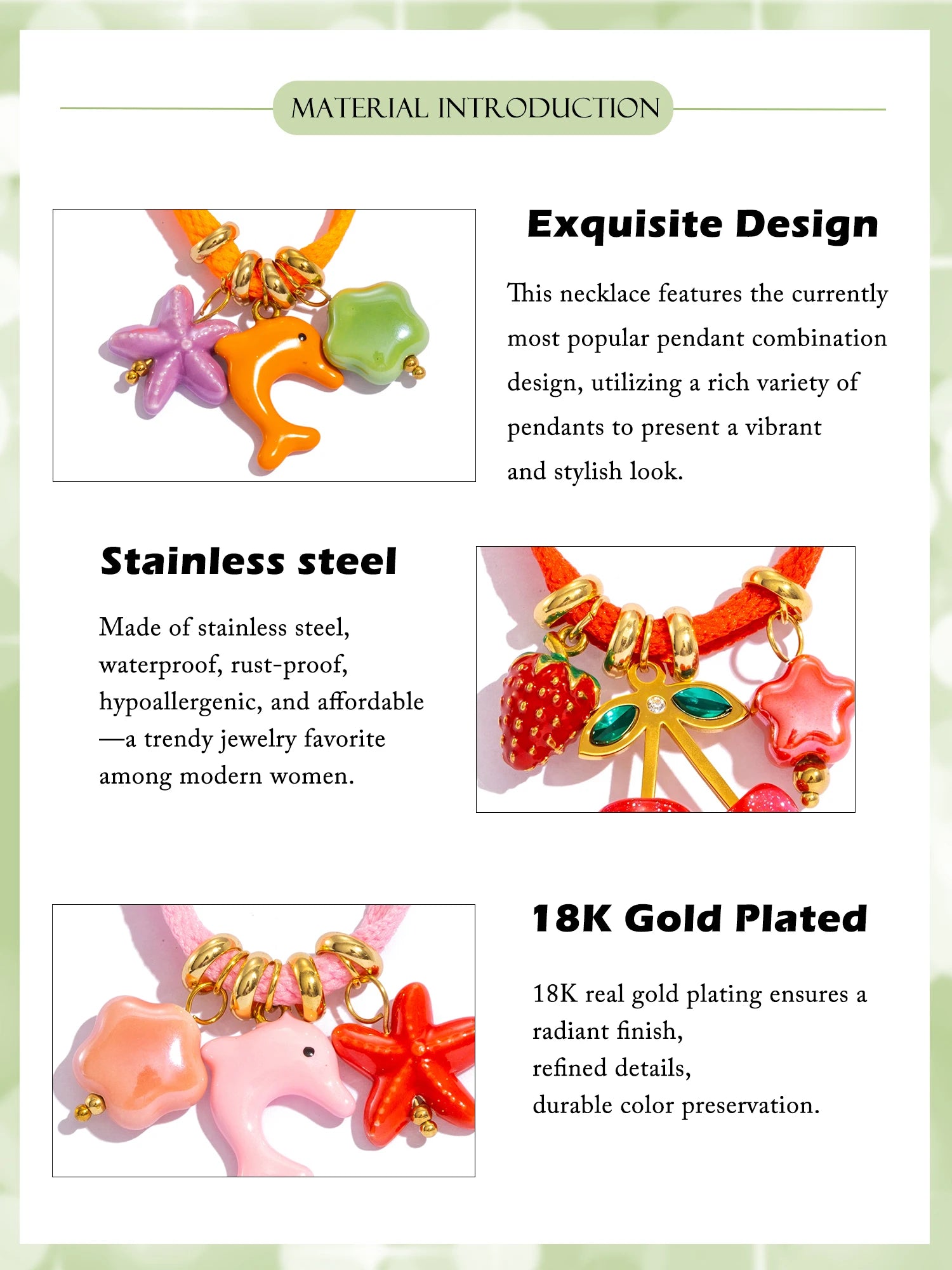 Colorful Starfish Dolphin & Fruits Combo Necklace