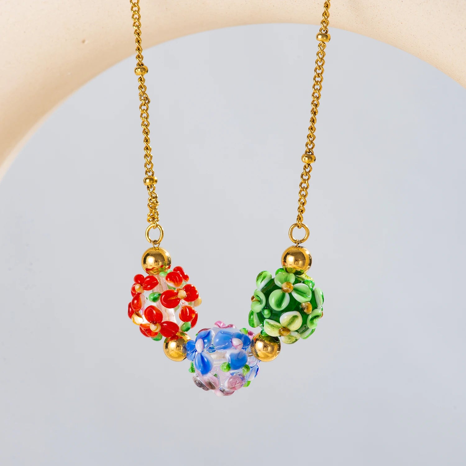 Spherical Colorful Glass Flower Necklace