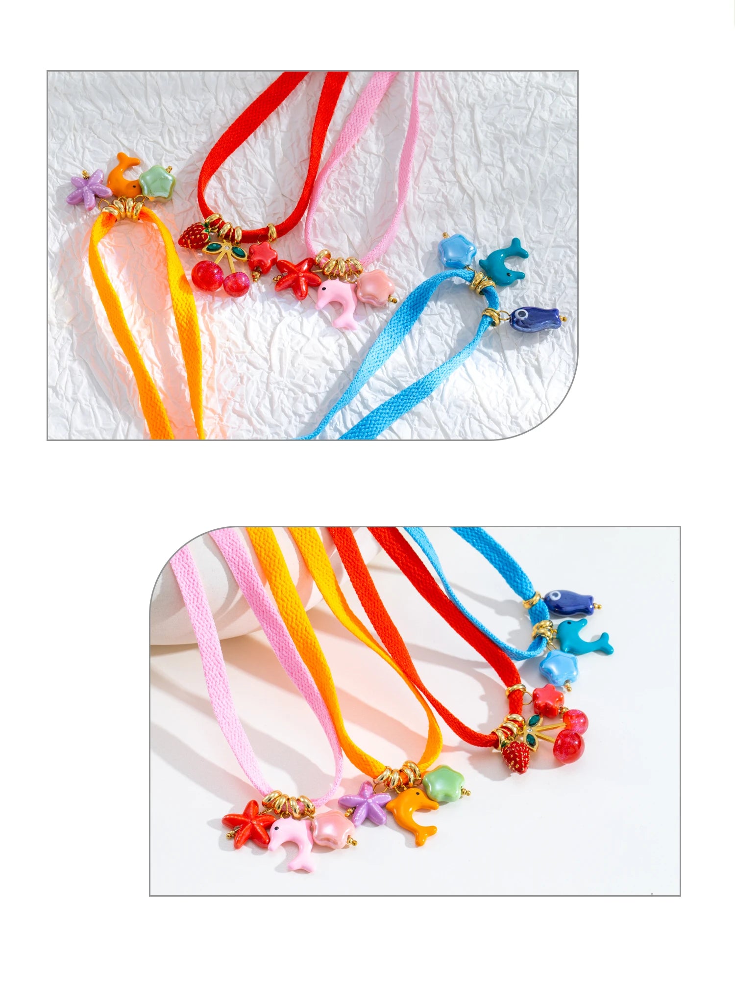 Colorful Starfish Dolphin & Fruits Combo Necklace