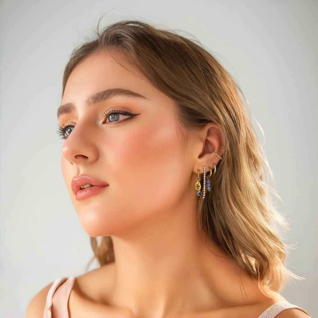 Snake Pattern and Natural Stone Earrings