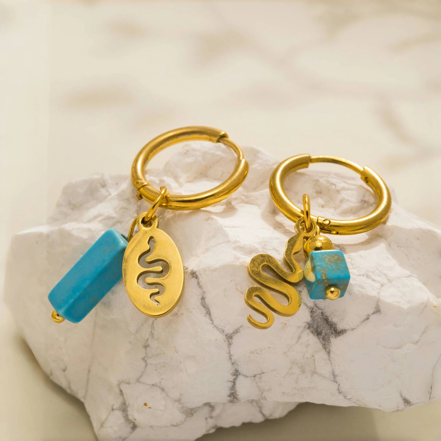 Snake Pattern and Natural Stone Earrings