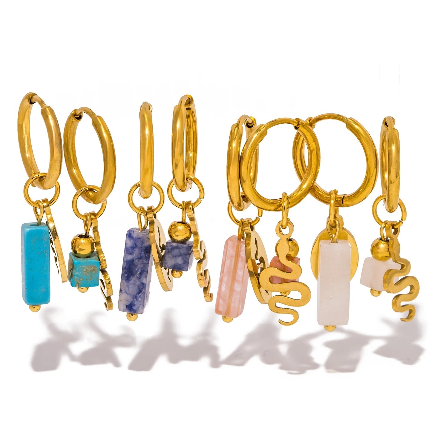 Snake Pattern and Natural Stone Earrings