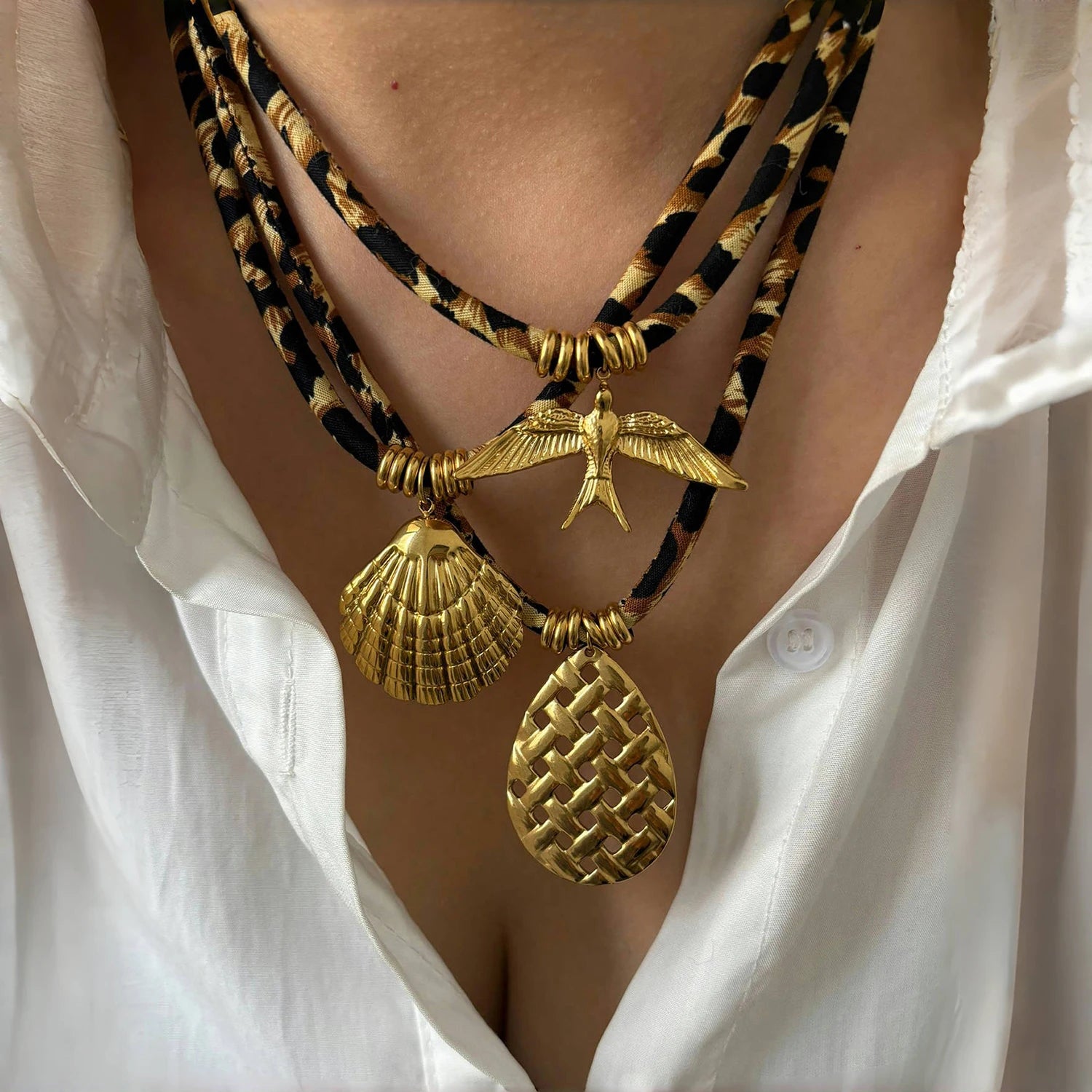 Leopard Flower Heart Sun Drop Collar Necklace