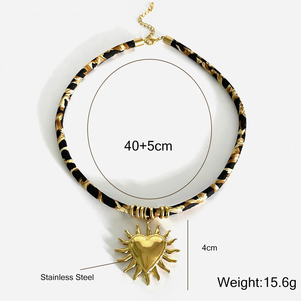 Leopard Flower Heart Sun Drop Collar Necklace