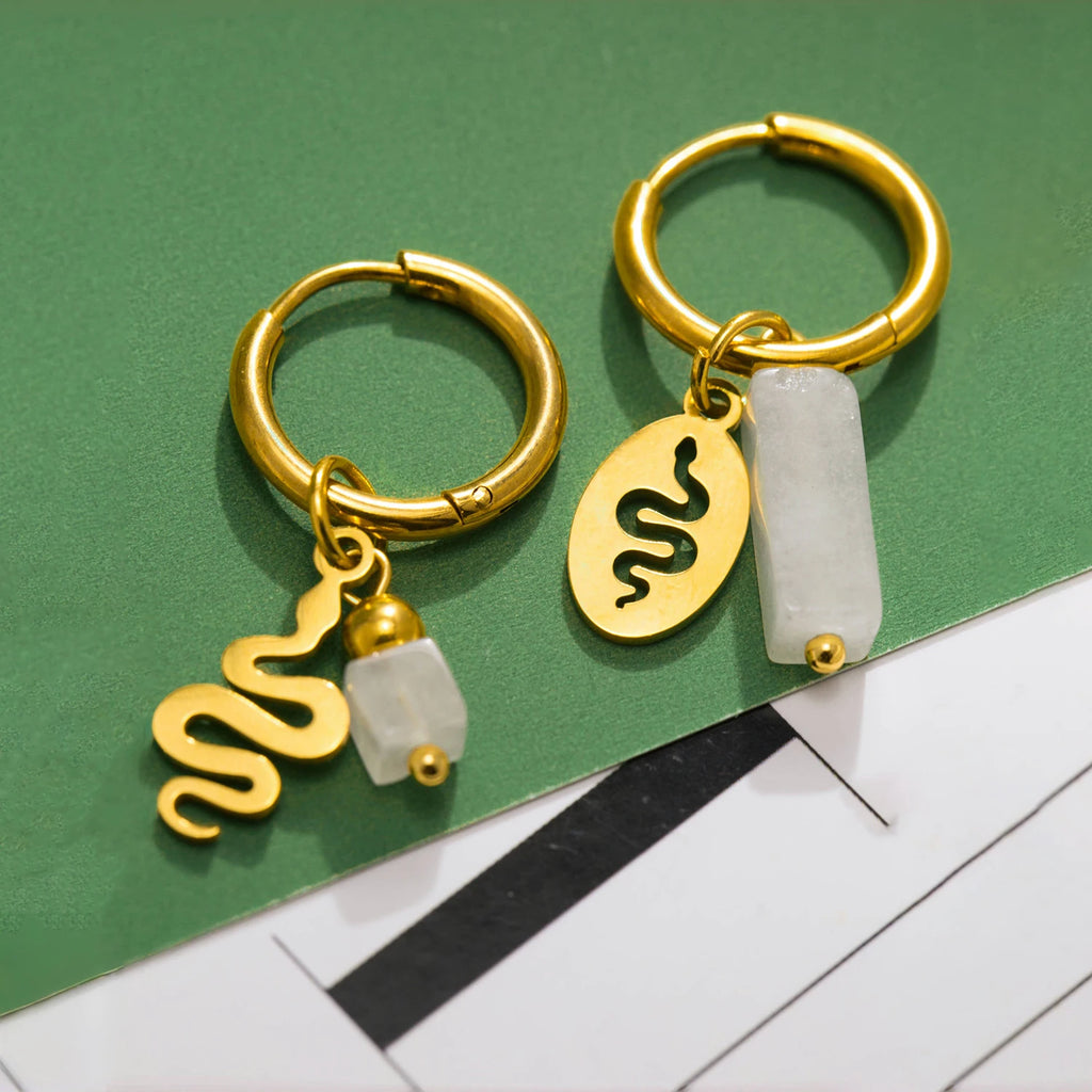 Snake Pattern and Natural Stone Earrings