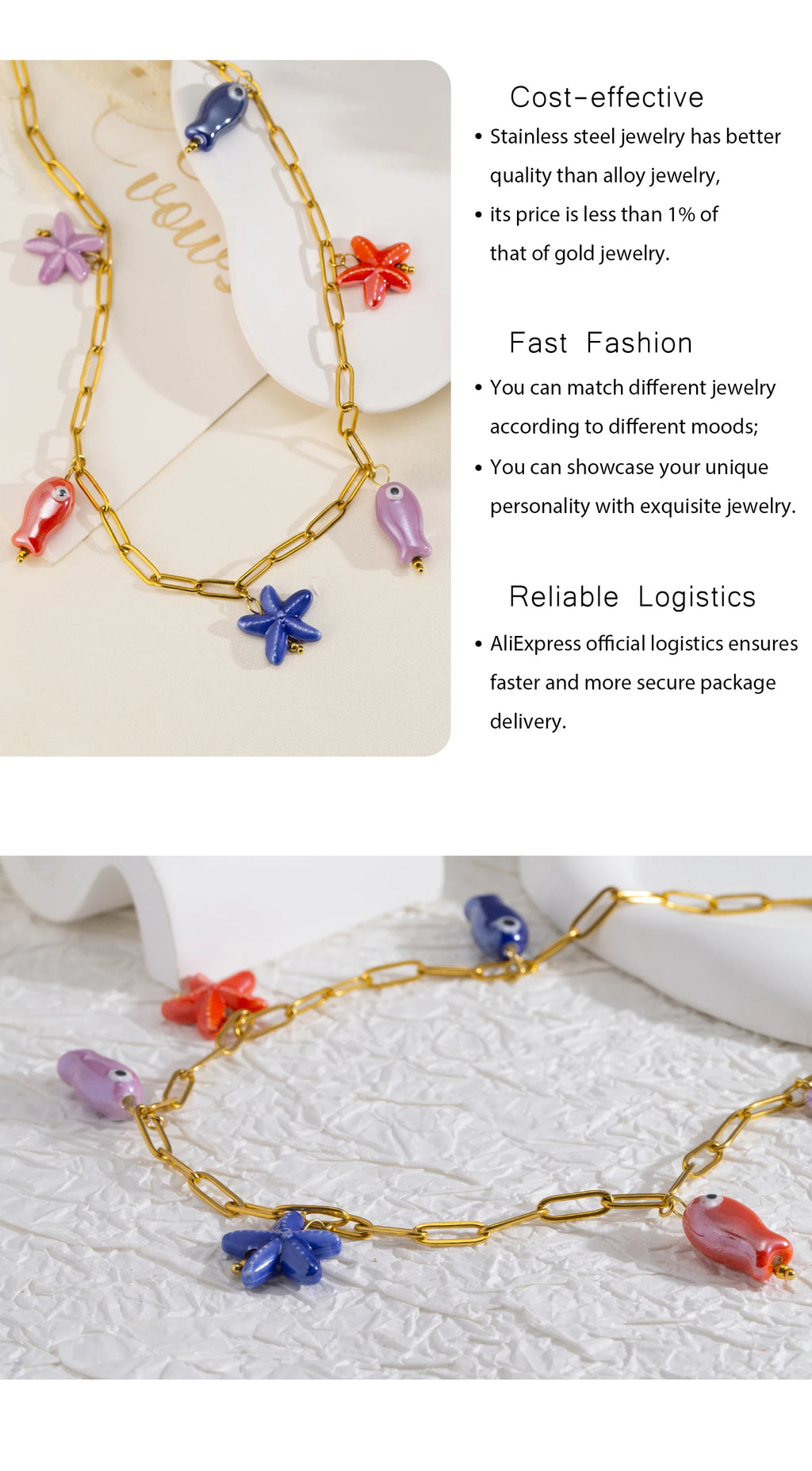 Fish & Starfish Pendant Necklace
