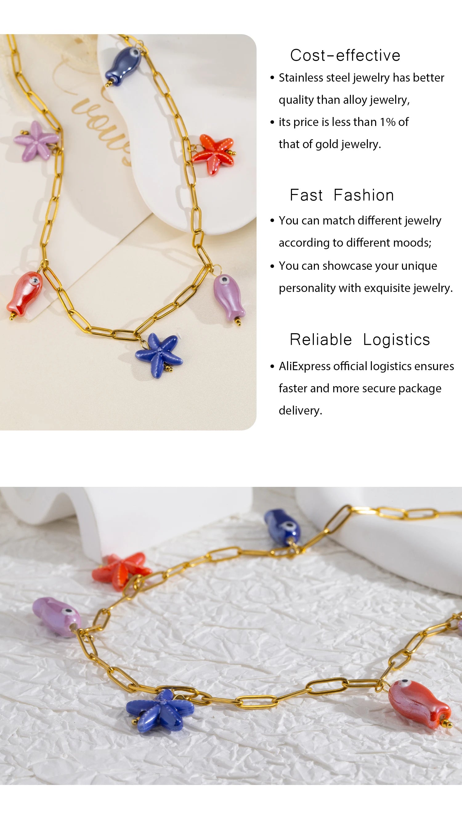 Fish & Starfish Pendant Necklace