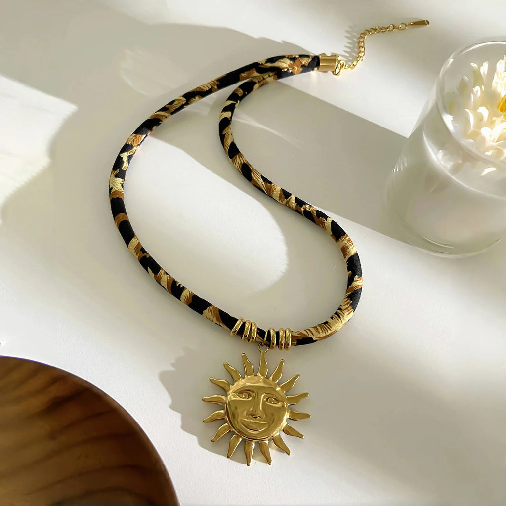 Leopard Flower Heart Sun Drop Collar Necklace