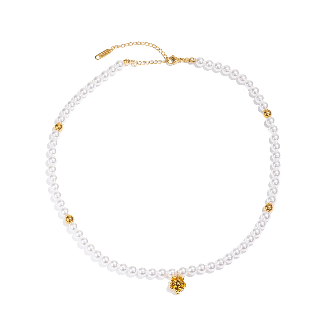 Pearl Necklace & Rose Pendant