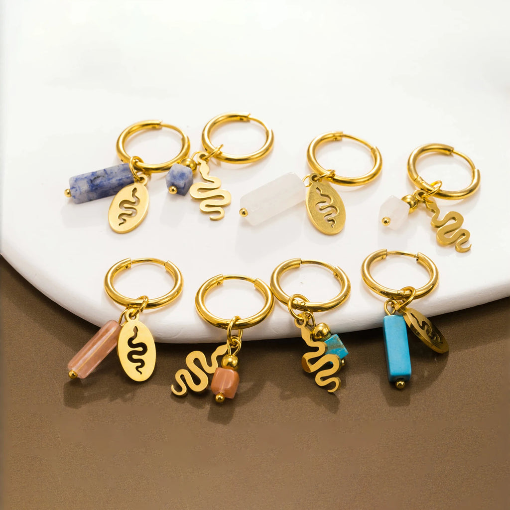 Snake Pattern and Natural Stone Earrings