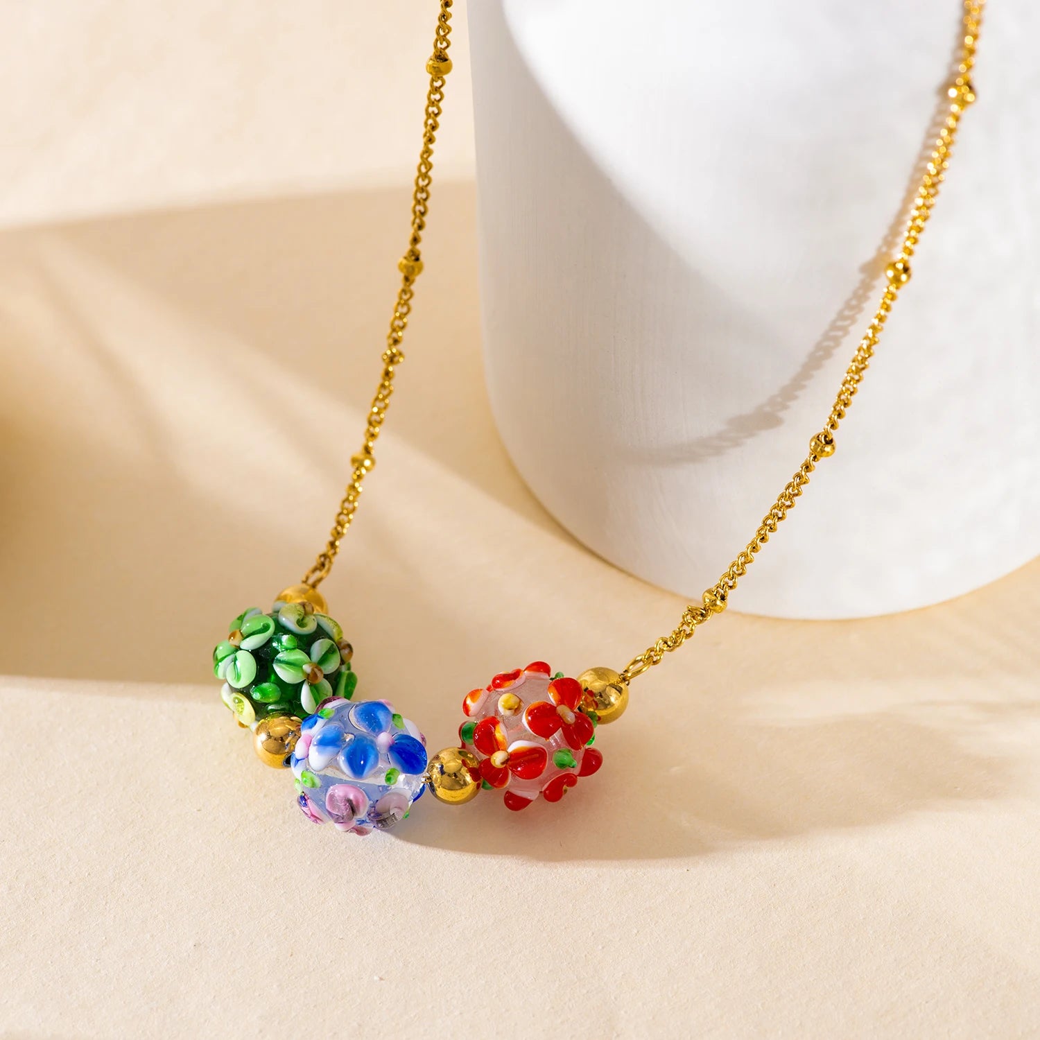 Spherical Colorful Glass Flower Necklace