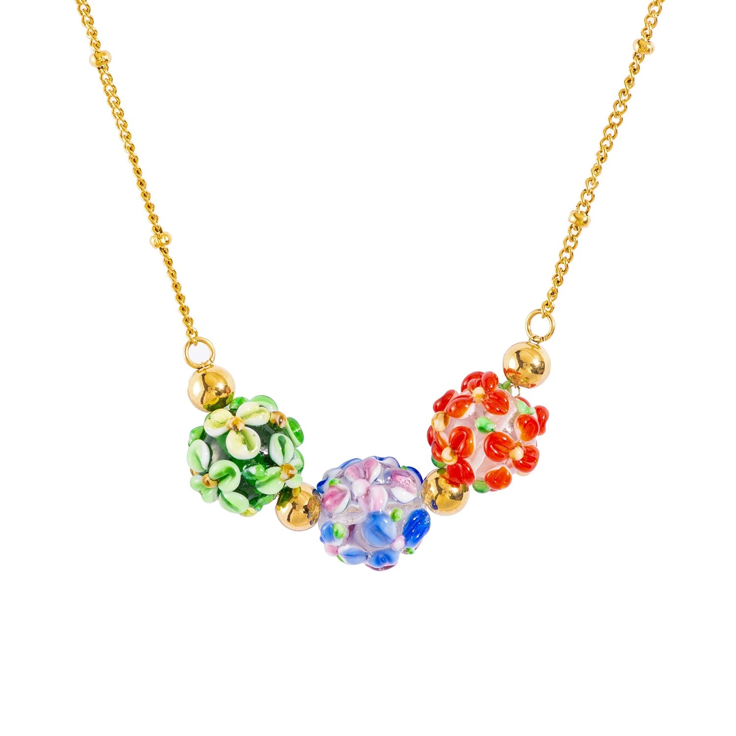 Spherical Colorful Glass Flower Necklace