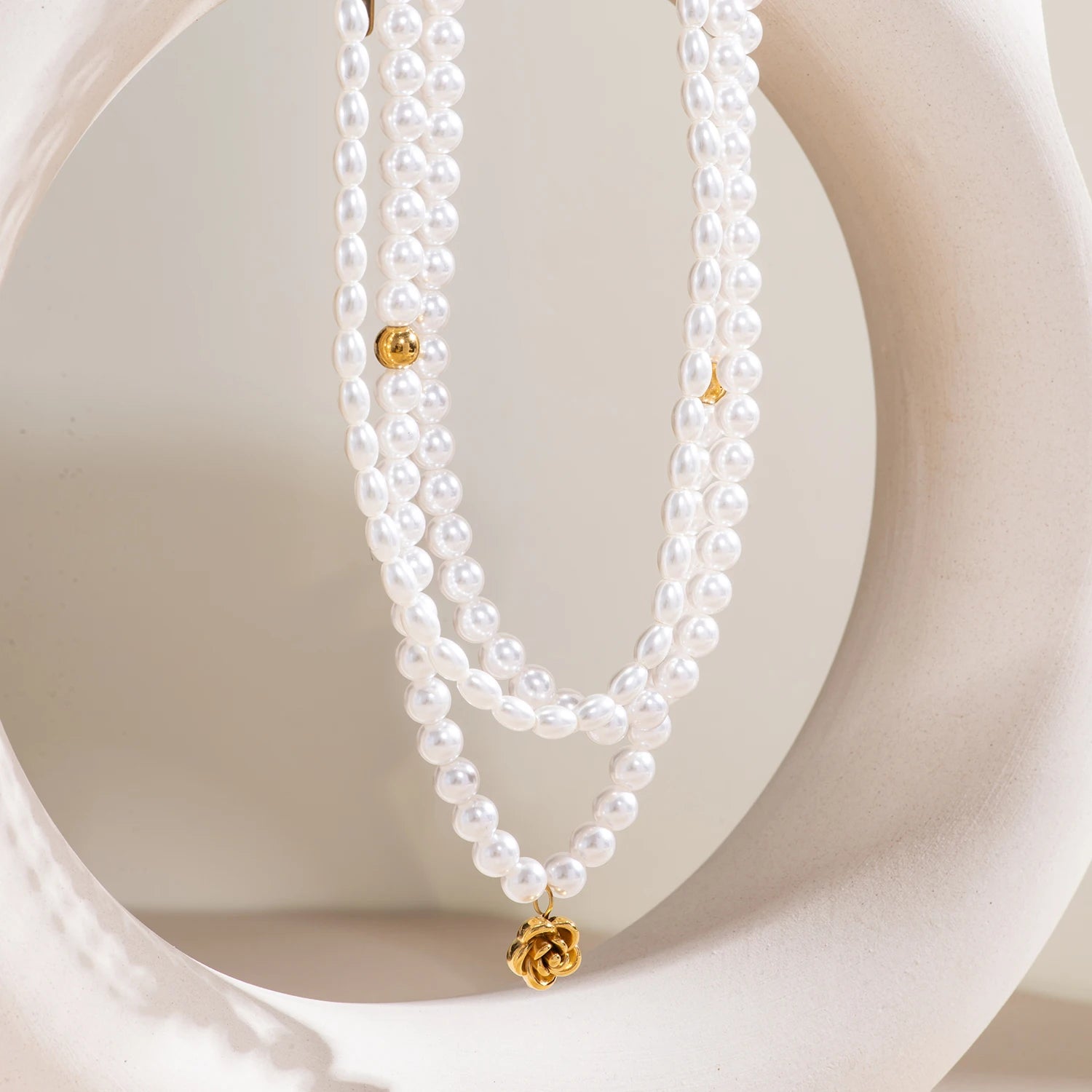 Pearl Necklace & Rose Pendant