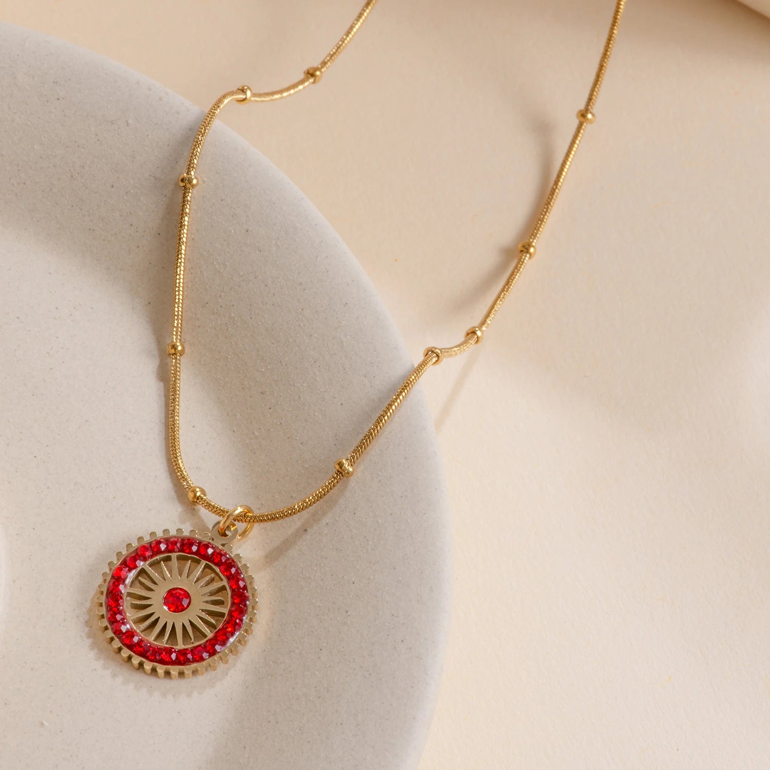 Red Charm Circle Necklace